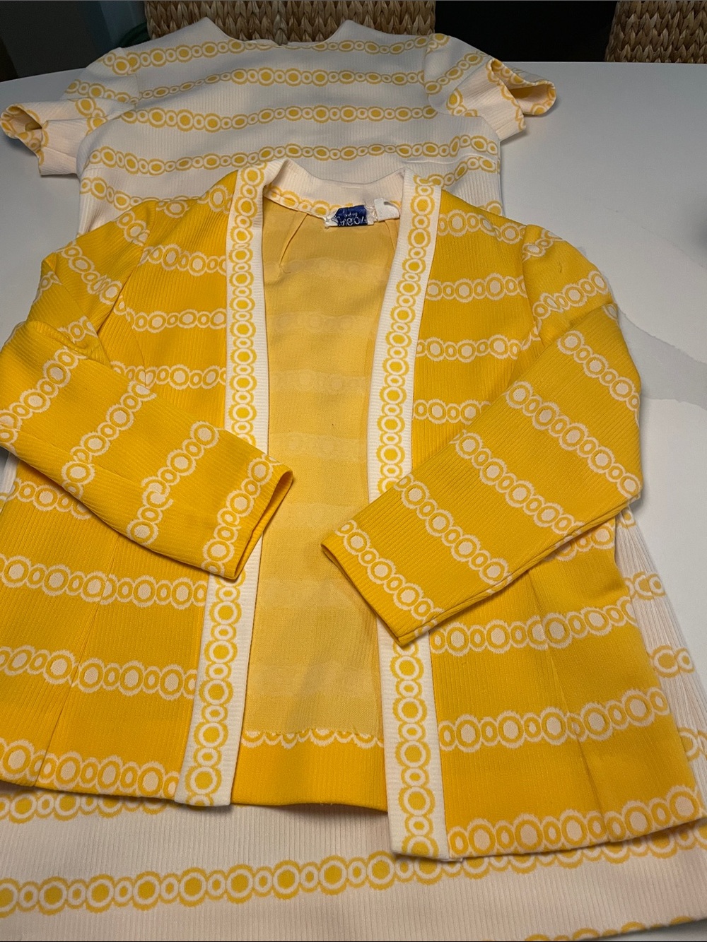 60’s Vintage L’Aiglon mod yellow and white dress and jacket L - Picture 13 of 16
